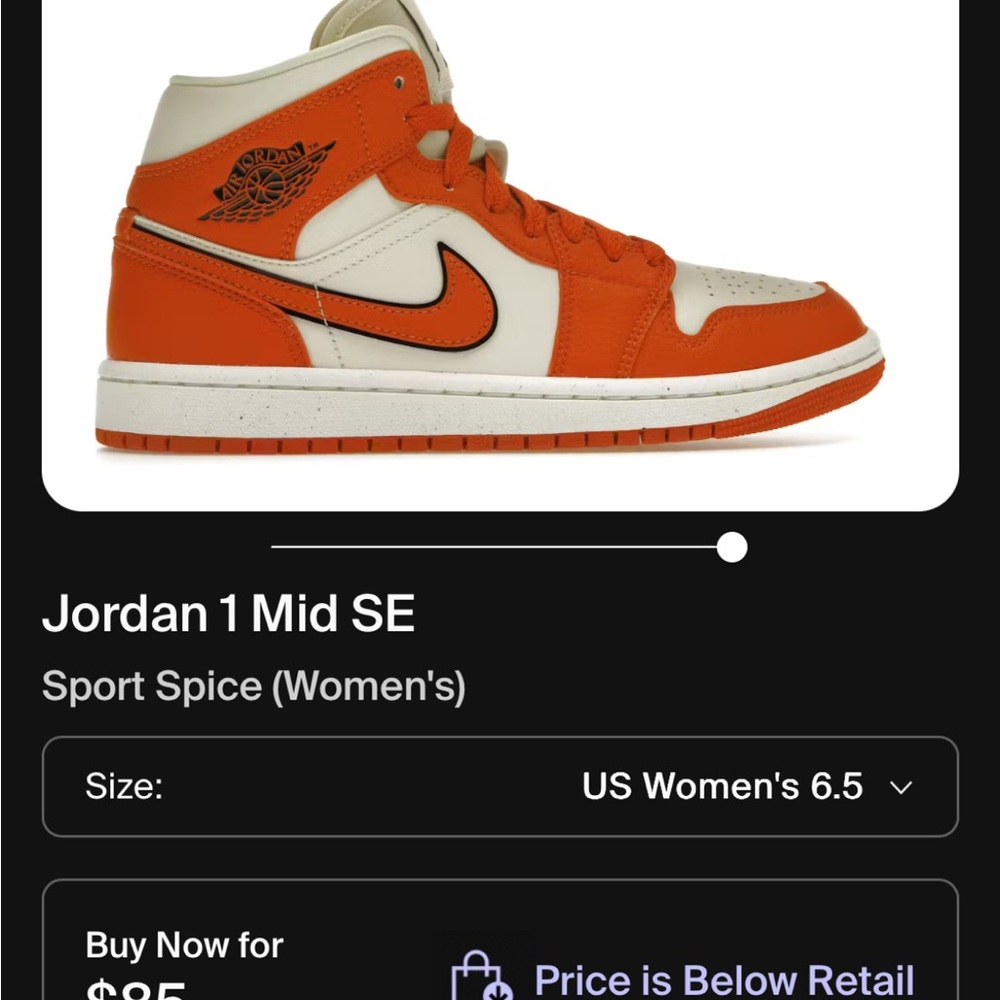 Nike Jordan 1 Mid SE Orange and White Women's Shoes